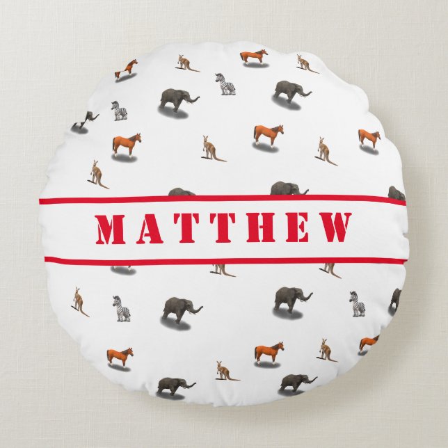 Fun Personalized Animal Themed Round Pillow (Front)