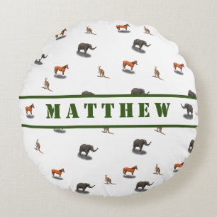 Fun Personalized Animal Themed Round Pillow