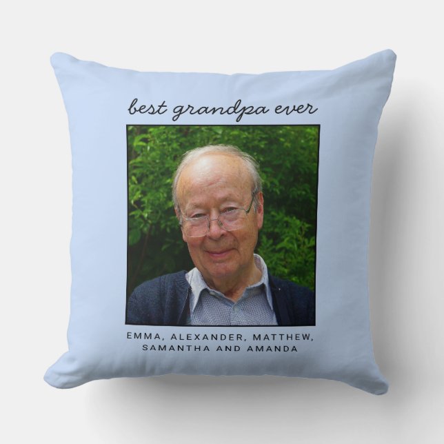 Fun Personalized Best Grandpa Ever Photo Throw Pillow (Front)