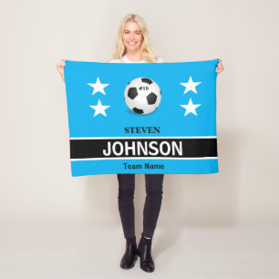 FUN! ⚽Personalized Blue Soccer Fleece Blanket