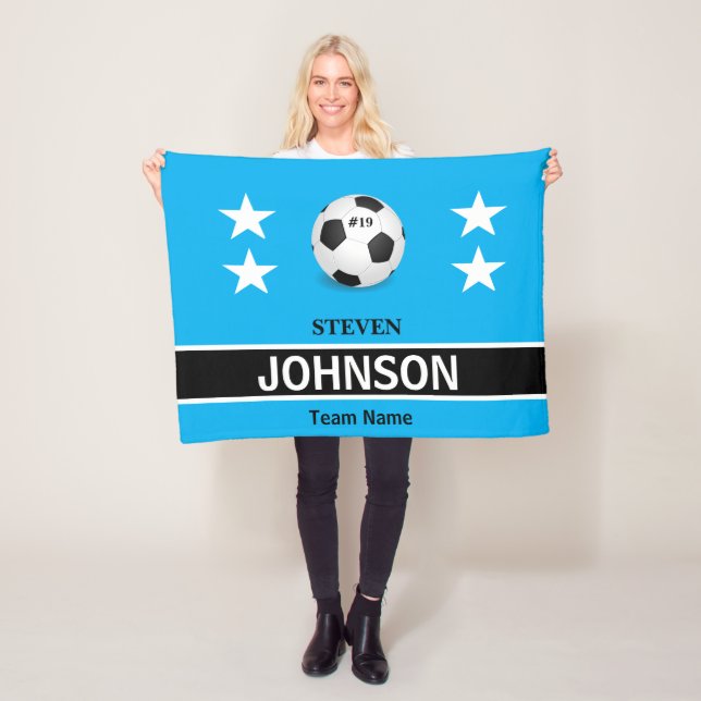 FUN! ⚽Personalized Blue Soccer Fleece Blanket  (In Situ)