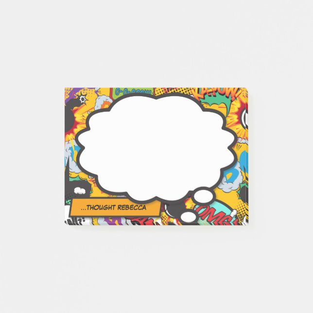 Fun Personalized Colourful Comic Book Think Bubble Post-it Notes (Front)