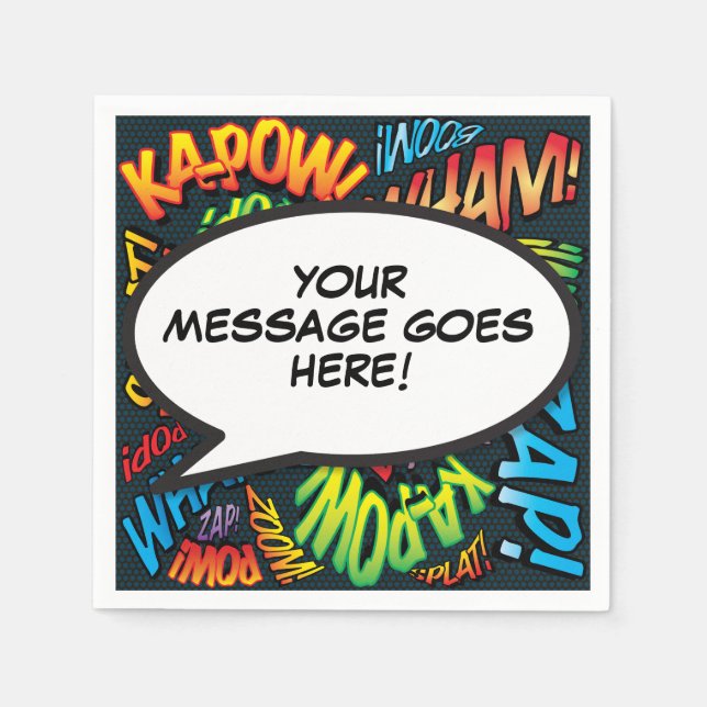 Fun Personalized Comic Book Speech Bubble Colourfu Napkin (Front)