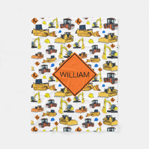 Fun Personalized Construction Vehicles Pattern Fleece Blanket