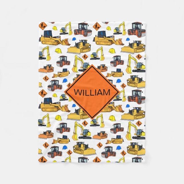 Fun Personalized Construction Vehicles Pattern Fleece Blanket (Front)