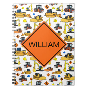 Fun Personalized Construction Vehicles Pattern Notebook