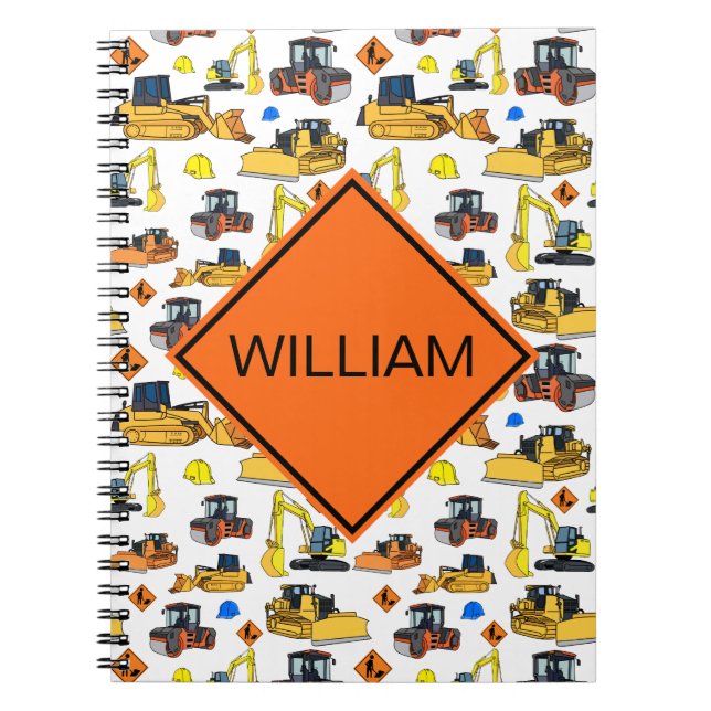 Fun Personalized Construction Vehicles Pattern Notebook (Front)