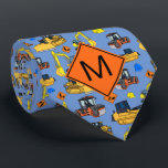 Fun Personalized Construction Vehicles Pattern Tie<br><div class="desc">This tie,  with its fun illustrations of construction vehicles,  signs,  and hard hats,  is great for contractors and construction workers. Personalize with the monogram of your choice,  which will appear which will appear on an orange,  construction-zone road sign.</div>