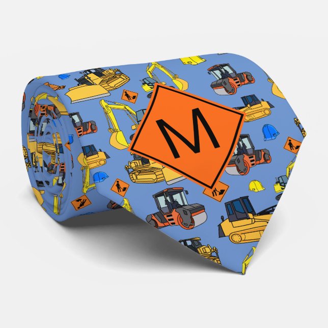Fun Personalized Construction Vehicles Pattern Tie (Rolled)