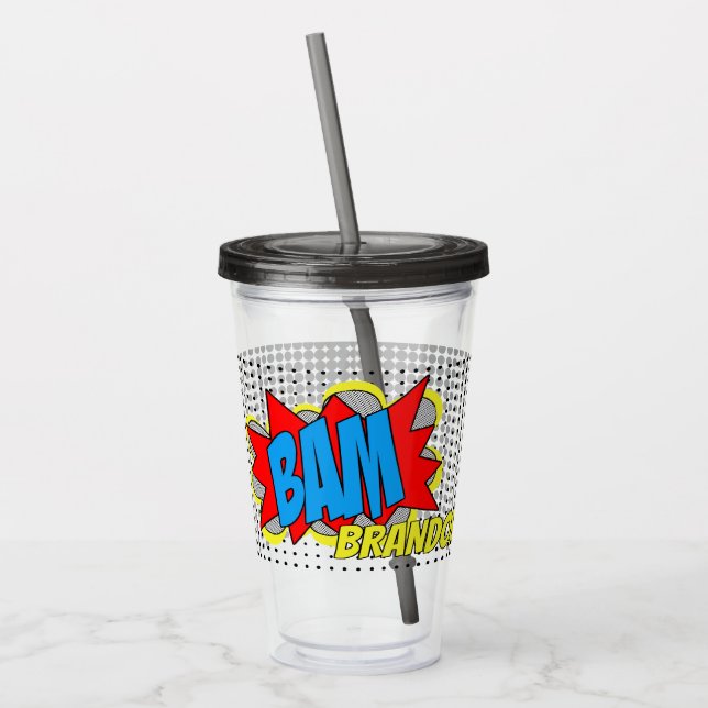 Fun Personalized Custom Comic Book Pop Art Style Acrylic Tumbler (Left)