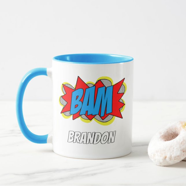 Fun Personalized Custom Comic Book Pop Art Style Mug (With Donut)