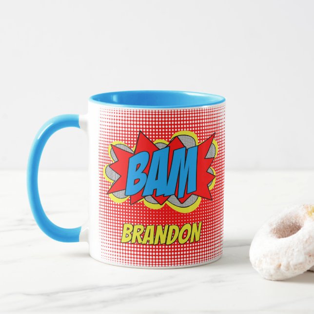 Fun Personalized Custom Comic Book Pop Art Style Mug (With Donut)