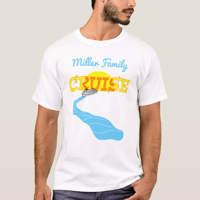 Fun Personalized Family Cruise Sunset Illustration T-Shirt (Front)