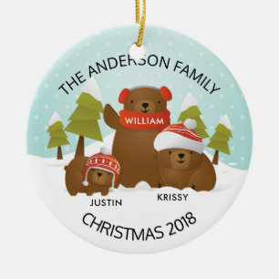 Fun Personalized Family Of 3 Bears Christmas Ceramic Ornament
