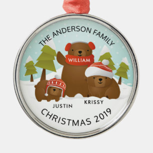 Fun Personalized Family Of 3 Bears Christmas Metal Ornament