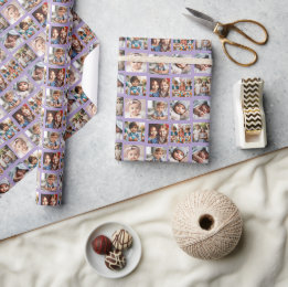 Fun Personalized Family Photos Pattern on Purple Wrapping Paper