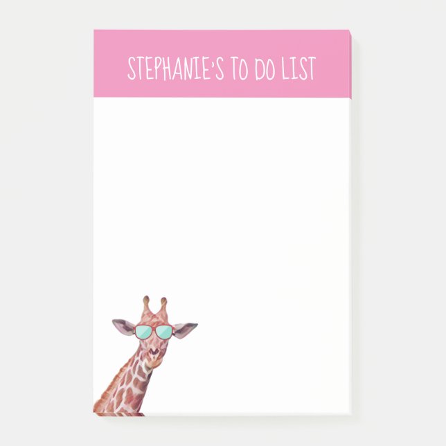 Fun Personalized Giraffe To Do List Pink Post-it Notes (Front)