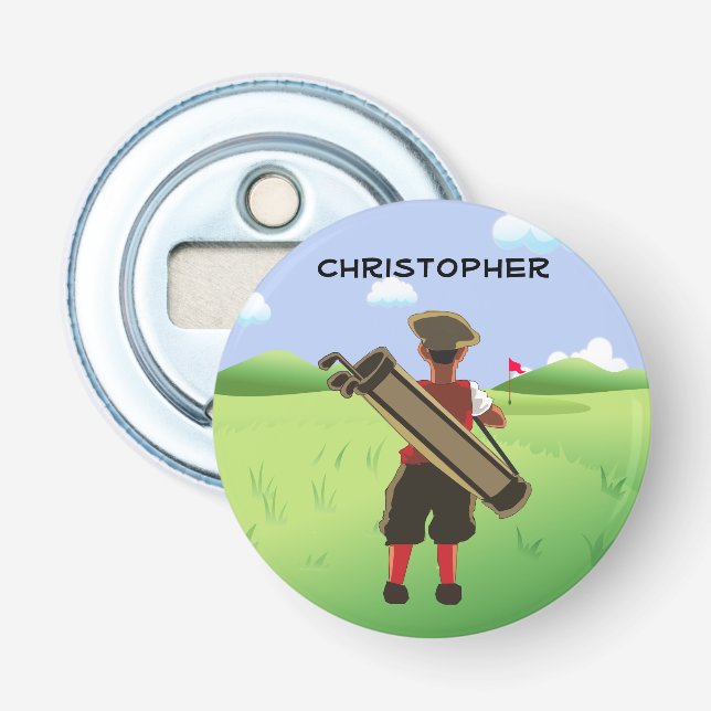 Fun Personalized Golfer on golf course Bottle Opener (Front)