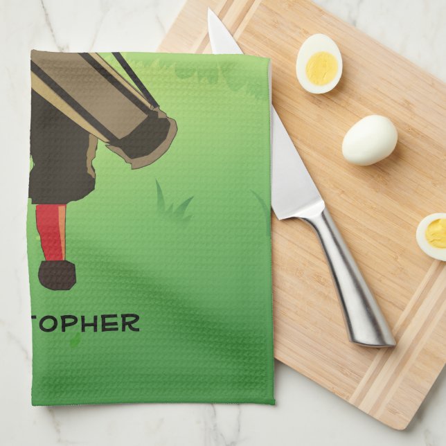 Fun Personalized Golfer on golf course Kitchen Towel (Quarter Fold)
