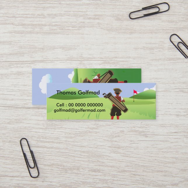 Fun Personalized Golfer on golf course Mini Business Card (Front/Back In Situ)