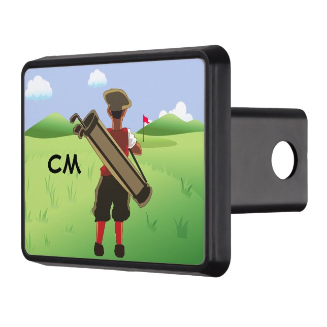 Fun Personalized Golfer on golf course Trailer Hitch Cover (Left)