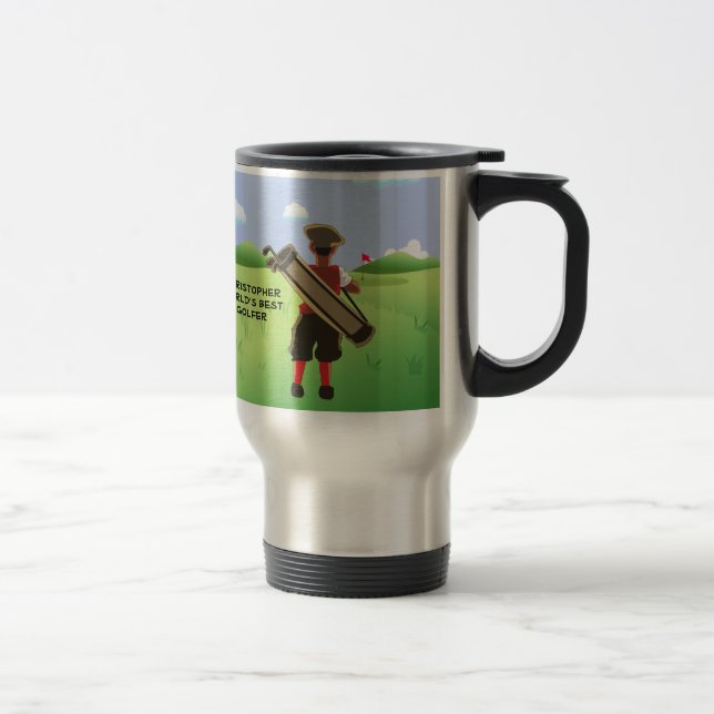 Fun Personalized Golfer on golf course Travel Mug (Right)