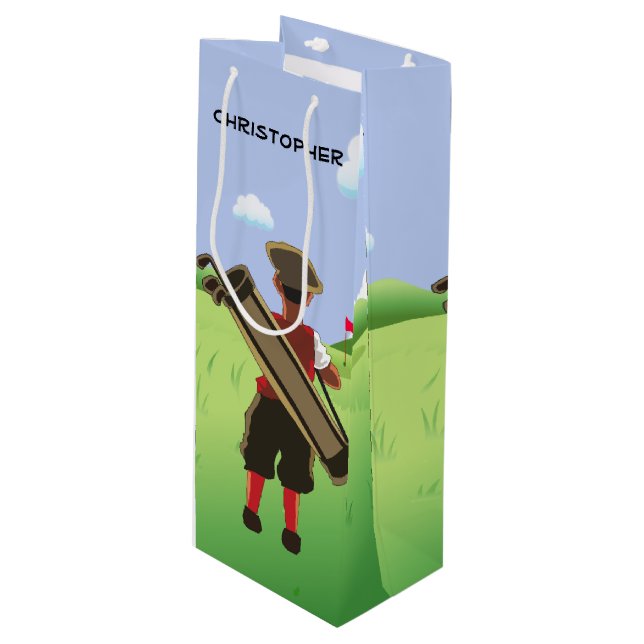 Fun Personalized Golfer on golf course Wine Gift Bag (Front Angled)