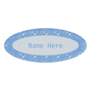 Fun Personalized Kid's Birthday Airplanes on Blue Name Tag