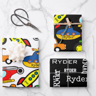 Fun Personalized Modes of Transportation Wrapping Paper Sheet