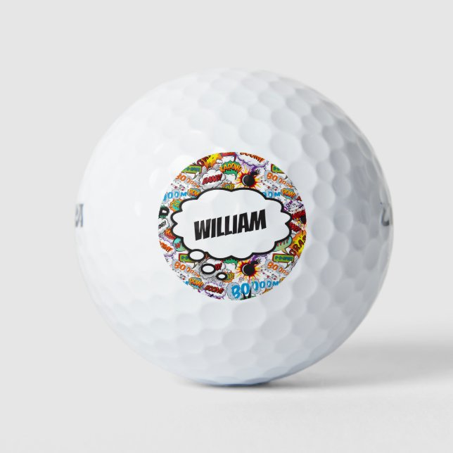 Fun Personalized Name Comic Book Golf Balls (Front)