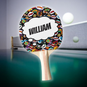 Fun Personalized Name Comic Book Pattern Ping Pong Paddle
