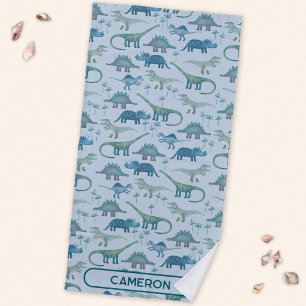 Fun Personalized Name Dinosaur Pattern Beach Towel