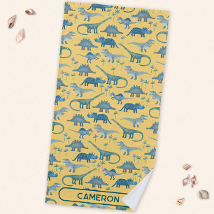 Fun Personalized Name Dinosaur Pattern Beach Towel