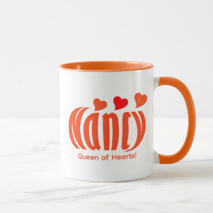 Fun Personalized "Nancy" and Orange and Red Hearts Mug