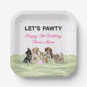Fun Personalized Pink Puppy Dog Birthday Paper Plate