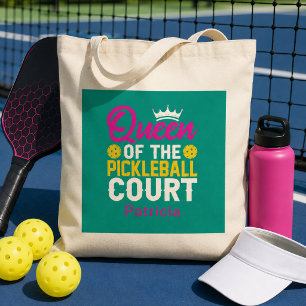 Fun Personalized Queen of the Pickleball Court Tote Bag
