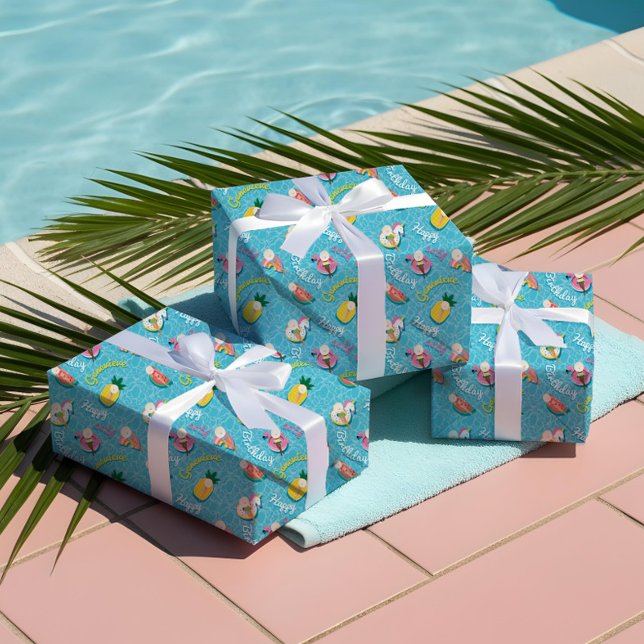 Fun Personalized Summer Pool Floats Birthday Party Wrapping Paper Sheet (Fun Personalized Summer Pool Floats Birthday Party Wrapping Paper Sheets)