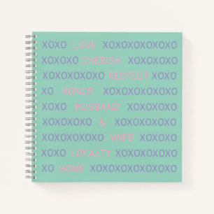 Fun, Personalized XO Husband, Wife Names Pink Blue Notebook