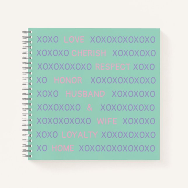 Fun, Personalized XO Husband, Wife Names Pink Blue Notebook (Front)