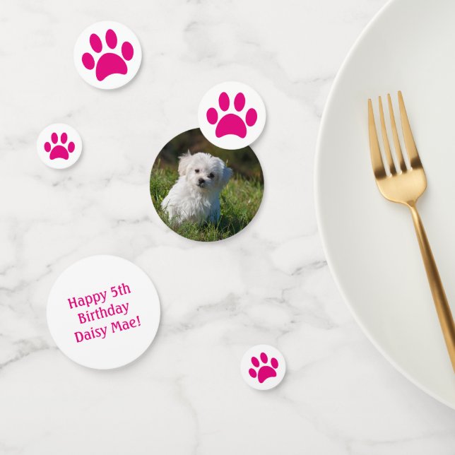 Fun Pet Photo Birthday Party Pink Paw Prints Confetti (Group)
