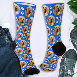 Fun Pet Photo Paw Prints Custom Blue Pattern Dog Socks<br><div class="desc">Capture Memories with Every Step Introducing the Personalized Dog Photo Socks – the ultimate gift for dog lovers and a heartfelt way to keep your furry friend close, even when they're not around. These socks are perfect for creating a collage of your favourite dog photos, allowing you to showcase your...</div>