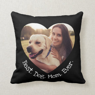 Fun Pet Photo Personalize Best Dog Mom Ever Heart Throw Pillow