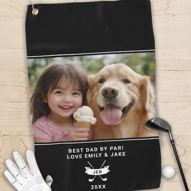 Fun Photo Best Dad By Par Golfer Modern Typography Golf Towel (Fun Photo Best Dad By Par Golfer Modern Typography Golf Towel.)