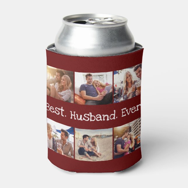 Fun Photo Best Husband Collage Personalized Red Can Cooler (Can Front)