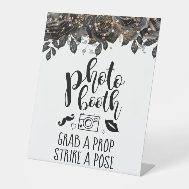 Fun Photo Booth Black Rose Wedding Custom Pedestal Sign (Front)