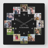 Fun Photo Collage Couple's Black Large Clock