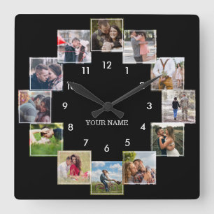Fun Photo Collage Couple's Black Large Clock