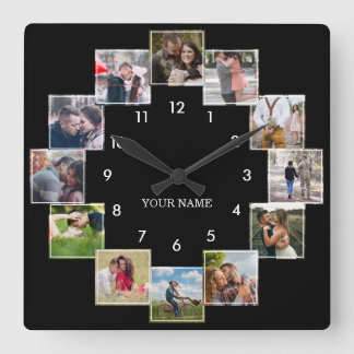 Fun Photo Collage Couple's Black Large Clock