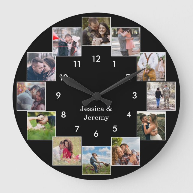Fun Photo Collage Couple's Black Large Clock (Front)