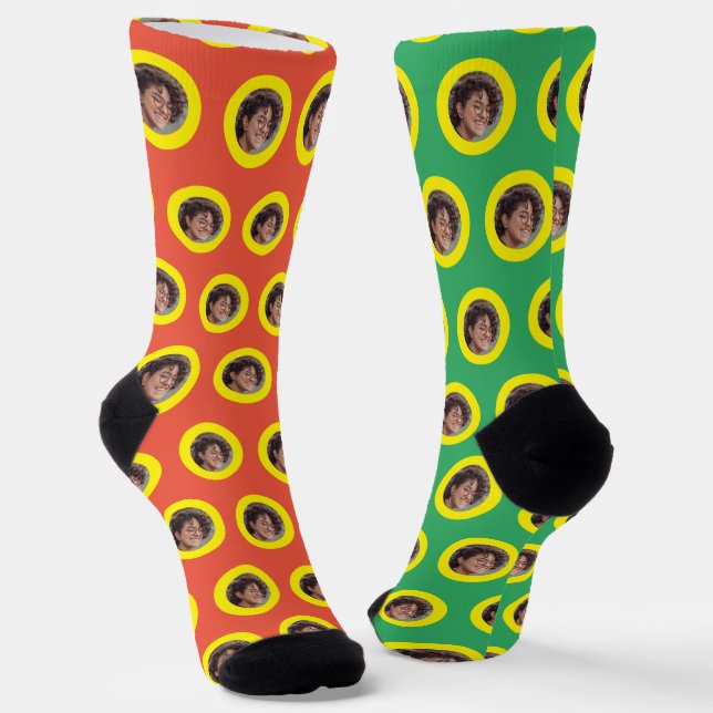 Fun Photo Face Pattern Colourful Socks (Angled)